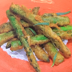 John Whaite tempura asparagus with porcini mayonnaise recipe on Steph’s Packed Lunch