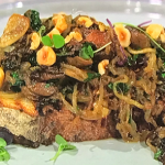 Simon Rimmer mushroom and anchovy toast with hazelnuts recipe on Sunday Brunch