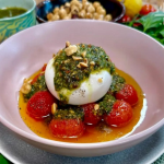 Simon Rimmer burrata with butter poached tomatoes and hazelnut pesto recipe on Steph’s Packed Lunch