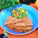 John Whaite veggie quesadilla with aubergine, tomatoes and guacamole recipe on Steph’s Packed Lunch