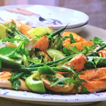 John Torode and Lisa Faulkner One-Tray Roast Chicken with Watercress And Avocado Salad recipe on John and Lisa’s Weekend Kitchen