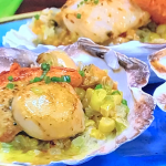 Jack Stein seared scallop succotash recipe on Steph’s Packed Lunch