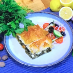John Whaite Greek spanakopita ( spinach, feta and filo pastry pie) recipe on Steph’s Packed Lunch