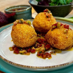 Simon Rimmer tuna fritters with potato, ricotta cheese and salsa recipe on Steph’s Packed Lunch