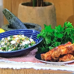 Lisa Snowdon buddha bowl with salmon and chicken skewers recipe