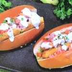 Freddy Forster crispy cod hot dogs with crushed avocado recipe on Steph’s Packed Lunch