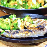 James Martin BBQ fish with roasted broccoli, Moroccan spices and a peanut butter and Sherry vinegar dressing recipe
