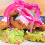 Simon Rimmer chicken tacos with guacamole and pink pickled onions recipe on Steph’s Packed Lunch