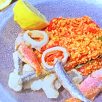 James Martin Andalusian style fried fish with tomato and wood roasted pepper rice recipe