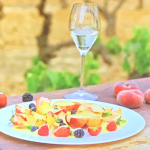 James Martin grilled fresh peaches with sangria and cava sauvignon recipe on James Martin’s Spanish Adventure