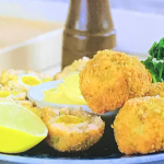 Paul Ainsworth smoked salmon scotch eggs with curry mayonnaise on James Martin’s Saturday Morning