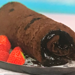 Simon Rimmer scary black chocolate Swiss roll recipe on Sunday Brunch