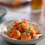 Nadiya Hussain zingy tomato prawns with paratha and a tangy turmeric, chilli and tamarind sauce recipe on Nadiya’s Simple Spices