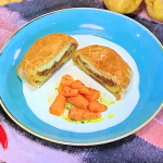 Freddy Forster baked potato pie with cream sauce and glazed carrot recipe on Step’s Packed Lunch