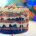 Jamie Oliver black forest trifle with panettone and chocolate custard recipe on Jamie’s Christmas Shortcuts