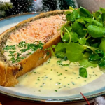 Jack Stein salmon Wellington with mushroom stuffing and white wine sauce recipe on Steph’s Packed Lunch