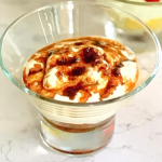 Prue Leith apricots with rum, yoghurt, whipped cream and dark muscovado sugar on Prue Leith’s Cotswold Kitchen
