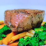Martin Duffy Angus fillet steak with seasonal vegetables on Raymond Blanc’s Royal Kitchen Gardens