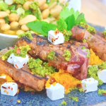 Ainsley Harriott Lamb with Pistachio Nuts, Feta, Roasted Squash and Maltese Bean Salad recipe
