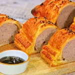 Calum Franklin Cumberland sausage roll with date ketchup recipe on Sunday Brunch