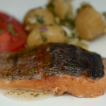 Rick Stein chargrilled smoked sea trout with chive dressing a potato and tomato salad recipe on Rick Stein’s Food Stories