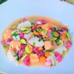 Raymond Blanc Scallop, Salmon and Vegetable Ceviche on Raymond Blanc’s Royal Kitchen Gardens