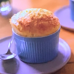Michel Roux cheese souffle with a hidden poached egg and goat’s cheese on Michel Roux’s Provence Masterclass