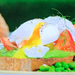 Jamie Penny pea puree on sourdough toast with feta cheese and poached eggs on Raymond Blanc’s Royal Kitchen Gardens