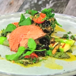 Paul Askew Lamb and Asparagus with Black Olive Dressing recipe on Sunday Brunch
