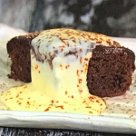 Simon Rimmer chocolate fudge traybake with custard recipe on Sunday Brunch