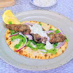 Alexis Conran and Cherry Healey lamb kofta kebabs with pita bread on Air Fryer Made Easy