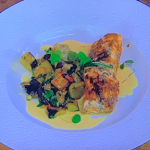 Paul Rankin Blackened Monkfish with Curried Aubergine recipe on James Martin’s Saturday Morning