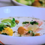 Prue Leith ajiaco chicken soup with sweet corn, avocado, salad and mashed potatoes recipe on Prue Leith’s Cotswold Kitchen