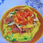 Lesley Waters chicken saltimbocca with wet spinach polenta and pepper jam recipe on James Martin’s Saturday Morning