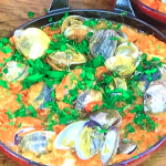 James Martin Spanish style baked clams with tomato and chorizo recipe on James Martin’s Saturday Morning