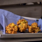 Andi Oliver sweetcorn fritters with red and green peppers recipe on Andi Oliver’s Fabulous Feasts