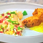 Dina Macki salt cod fritters with saffron aioli and pomelo salad recipe on Sunday Brunch