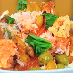 Simon Rimmer crab salad with peppers, olives and tomatoes recipe on Sunday Brunch