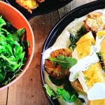 Shivi Ramoutar leftover chicken with aioli, smashed potatoes and green salad on Jimmy and Shivi’s Farmhouse Breakfast