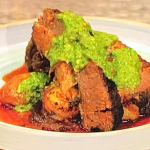 Simon Rimmer smoky beef with chimichurri and new potatoes recipe on Sunday Brunch