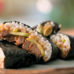 Nadiya Hussain sushi style beef parcels with leftover beef, wasabi paste and seaweed wraps recipe Nadiya’s Cook Once Eat Twice