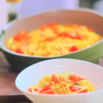 Lisa Faulkner brie, fresh tomatoes and tarragon pasta (spaghetti) recipe on John and Lisa’s Weekend Kitchen