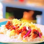 Nadiya Hussain emergency halloumi burritos with rice, cheddar cheese and pickled onions recipe on Nadiya’s Cook Once Eat Twice