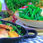 Tom Kerridge pork medallions with mash, peas, roasted apple and a calvados, honey, cider and mustard sauce recipe