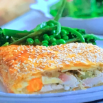 Jamie Oliver creamy chicken and chive pie with sour cream and wholegrain mustard recipe on Jamie : Fast and Simple