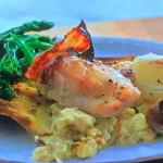 Jamie Oliver baked bread sauce with chicken, bacon and mustard recipe on Jamie: Fast and Simple