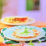 John Torode and Lisa Faulkner feta fried egg with avocado in a crispy tortilla recipe on John and Lisa’s Weekend Kitchen