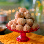 Nadiya Hussain byte size banana doughnuts with milk and vanilla recipe on Nadiya’s Cook Once Eat Twice