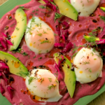 Nadiya Hussain poached breakfast board with beetroot, avocado and pickled red cabbage recipe on Nadiya’s Cook Once Eat Twice