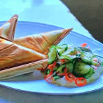 Jamie Oliver quesadilla toastie with cucumber pickle and a coconut and lime chutney recipe on Jamie: Fast and Simple